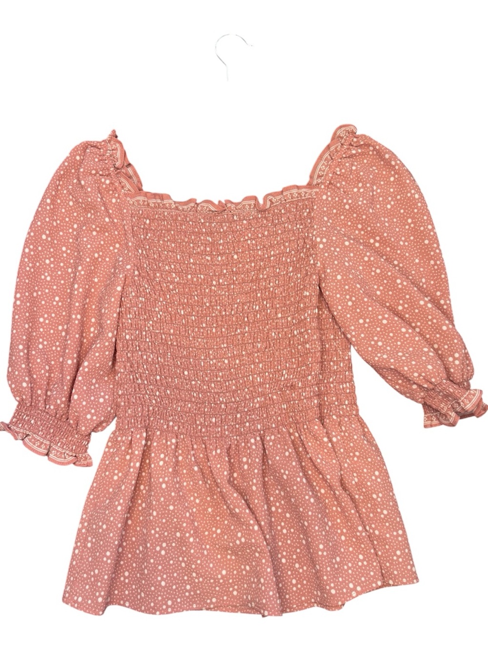 Max Edition Smocked Puff Sleeve Peplum Blouse Dusty Rose Size Small Boho